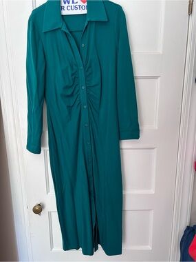 COS Teal Green Long-Sleeve Button-Front Dress